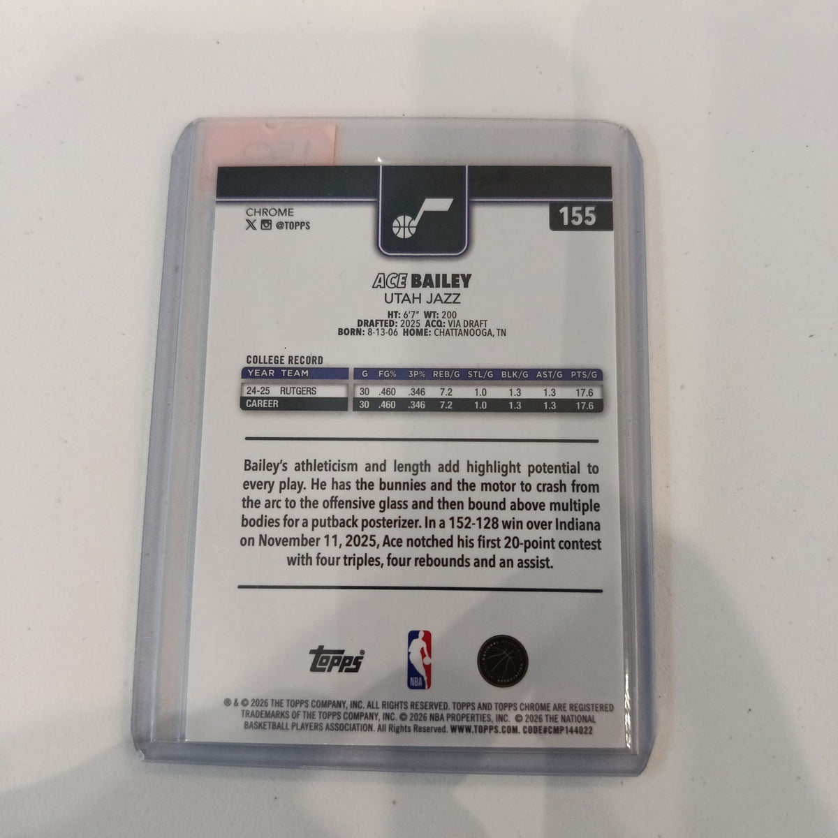 2025-26 Topps Ace Bailey #155 - view 2