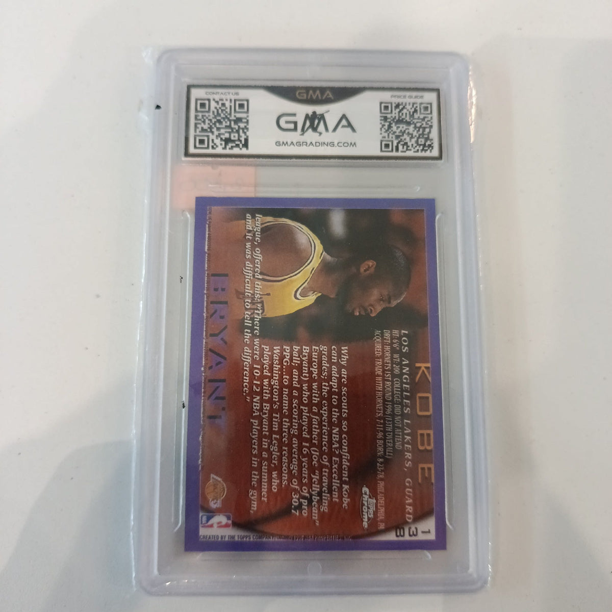 1996 Topps Chrome Rookie Reprint Kobe Bryant #138 GMA 10 - view 2