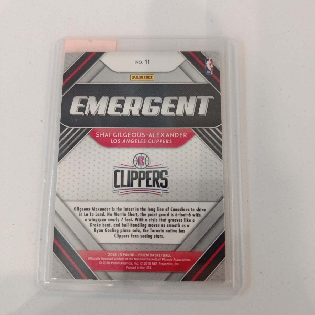 2018-19 Panini Prizm Emergent Shai Gilgeous-Alexander #11 - view 2