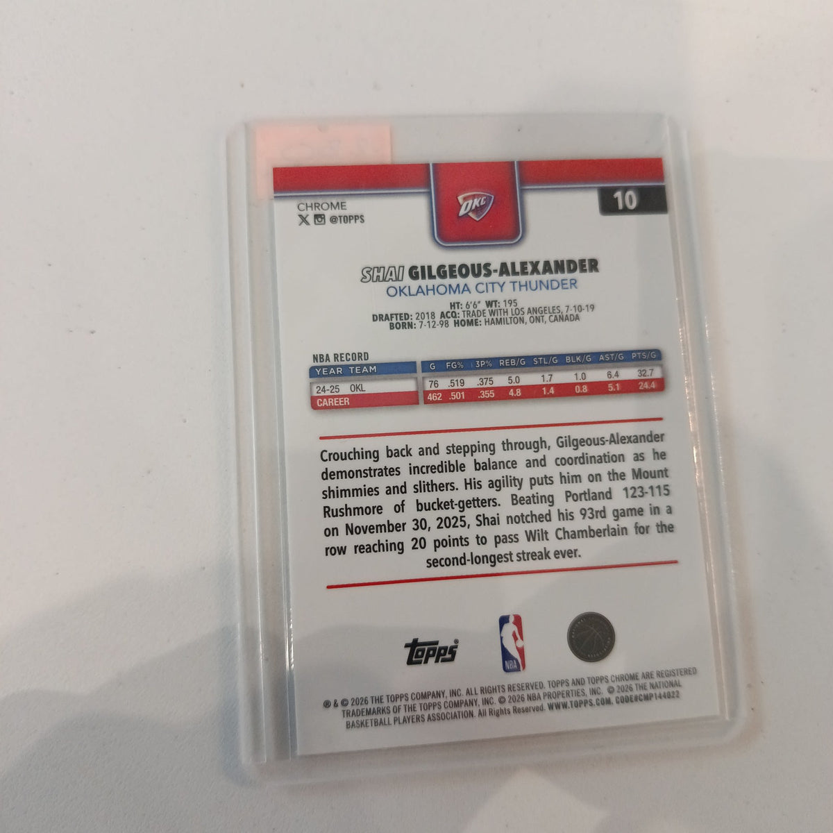 2025-26 Topps Shai Gilgeous-Alexander X-Fractor #10 - view 2