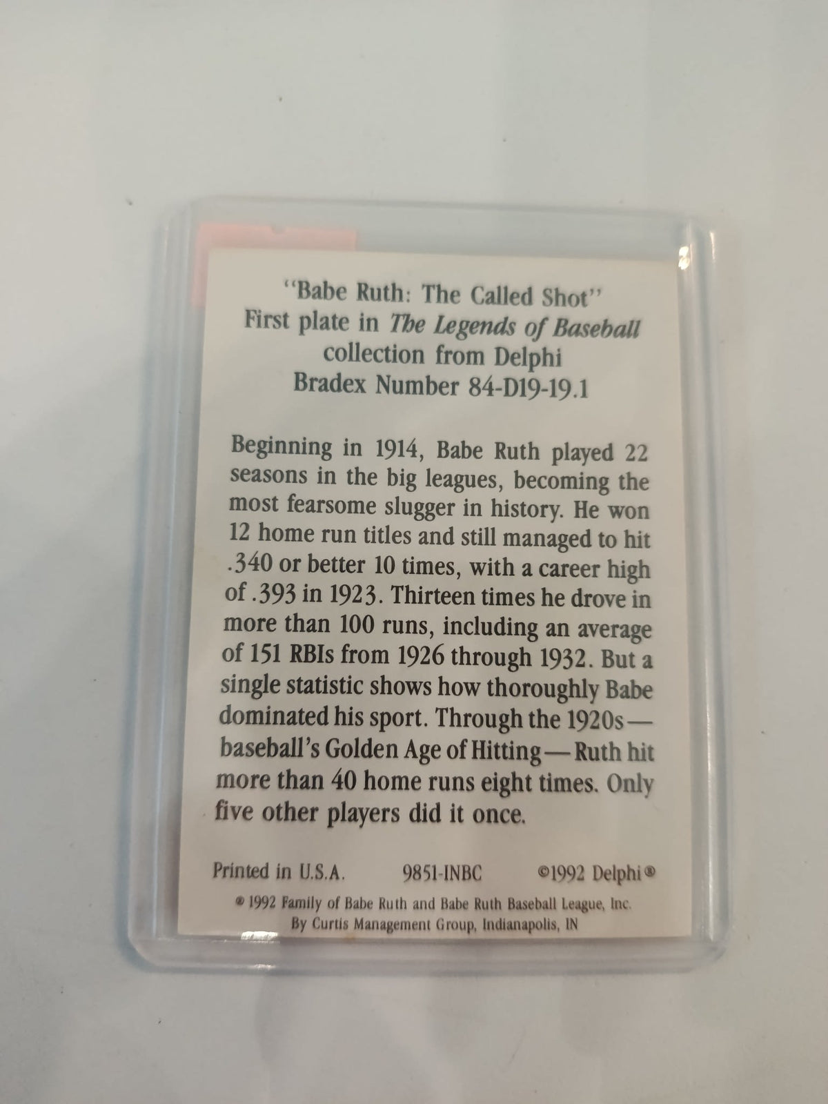 1992 Delphi The Legends of Baseball The Called Shot Babe Ruth #9851-INBC - view 2