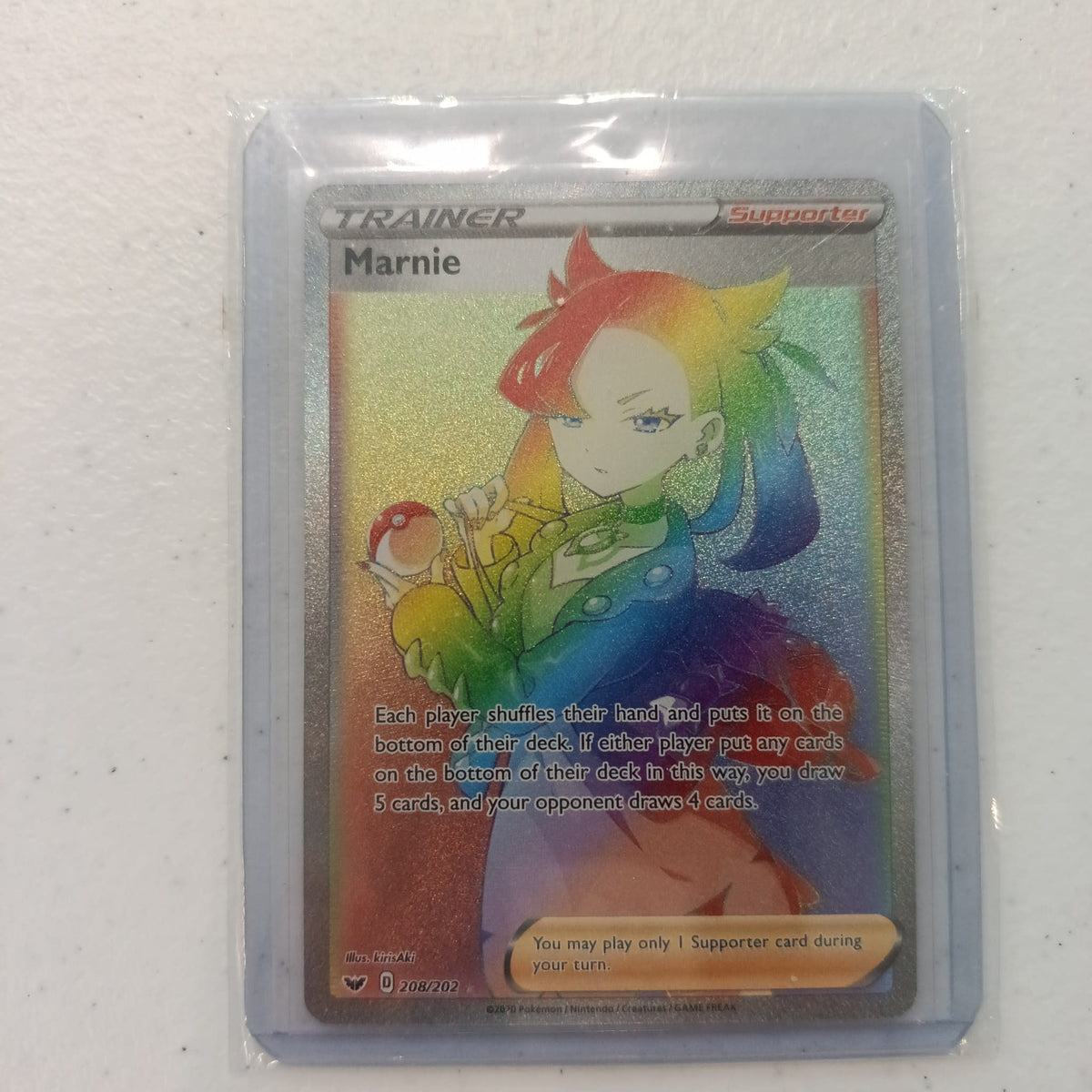 2020 Pokemon Company Sword & Shield Trainer Supporter Marnie Rainbow Rare #208/202