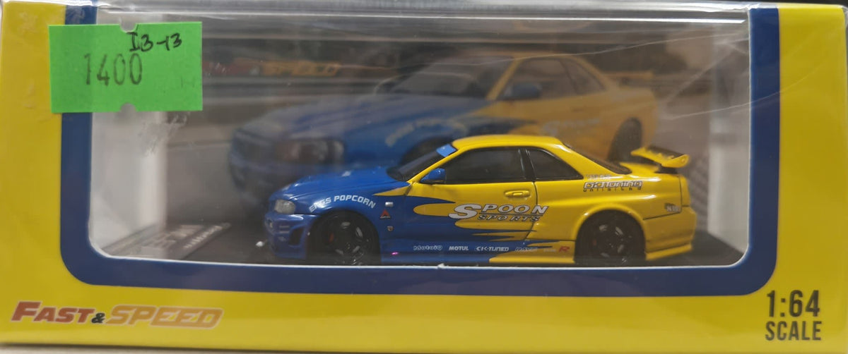 Fast & Speed Fast & Speed 1:64 Nissan Skyline GT-R R34 Spoon Sports / Enes Popcorn 2-Car S