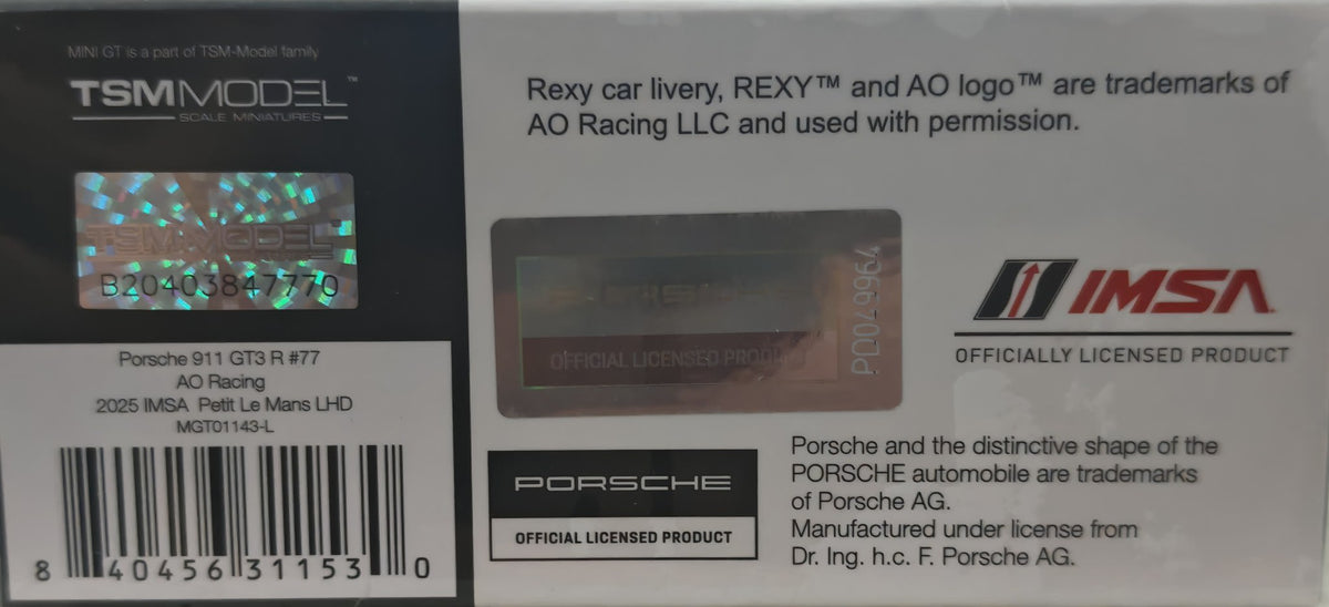 2025 Mini GT 2025 IMSA Petit Le Mans – AO Racing Porsche 911 GT3 R #77 - view 2