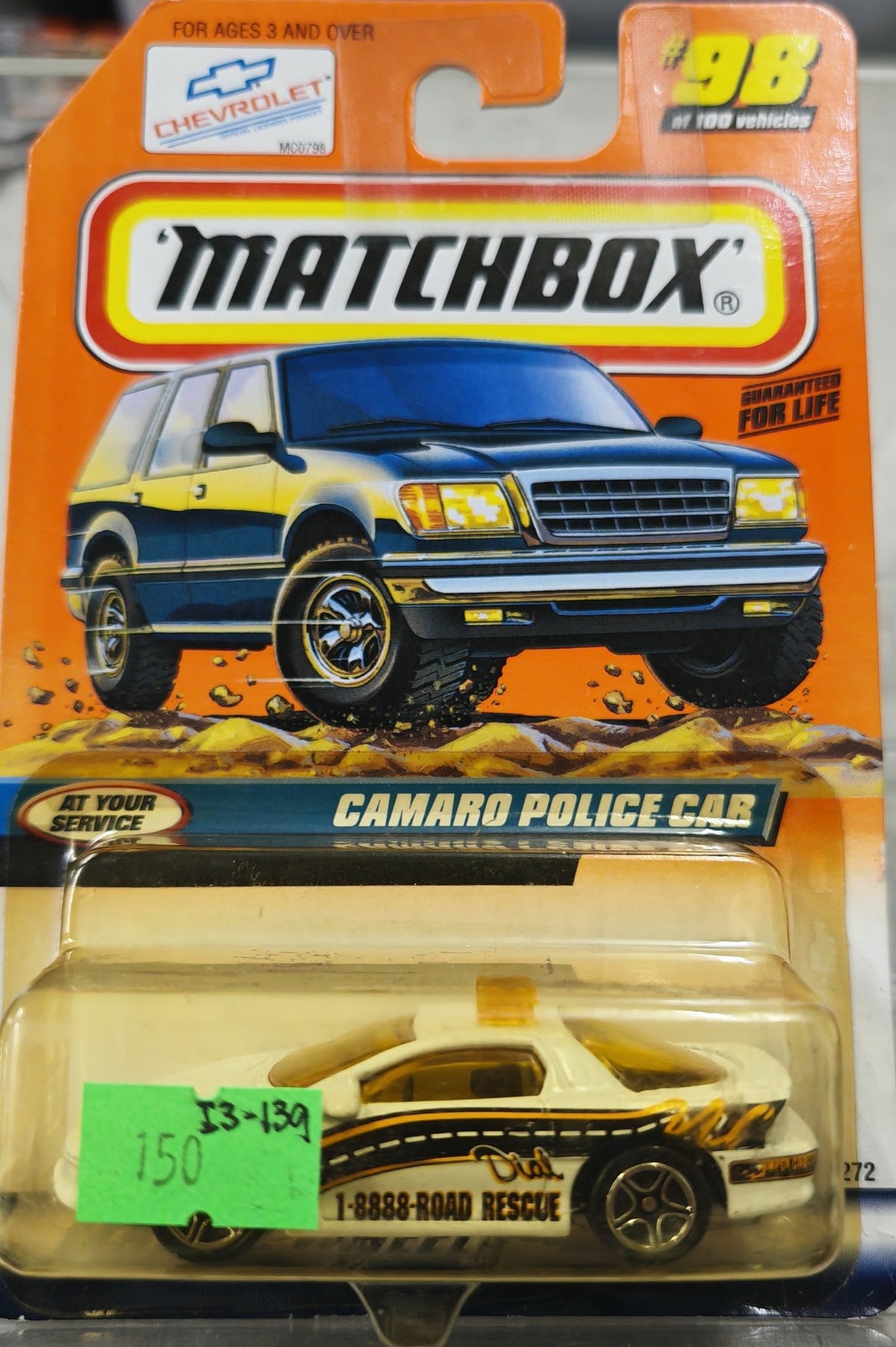 1998 Matchbox At Your Service Camaro Police Car #98