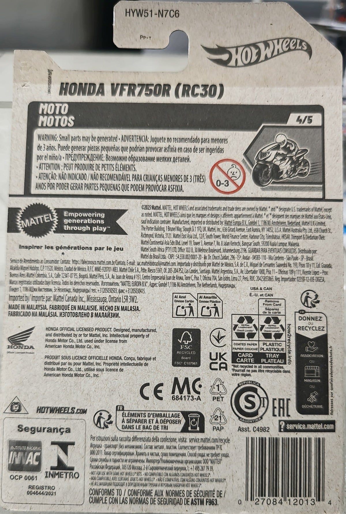 2025 Hot Wheels Moto Motos Honda VFR750R (RC30) #224/250 - view 2
