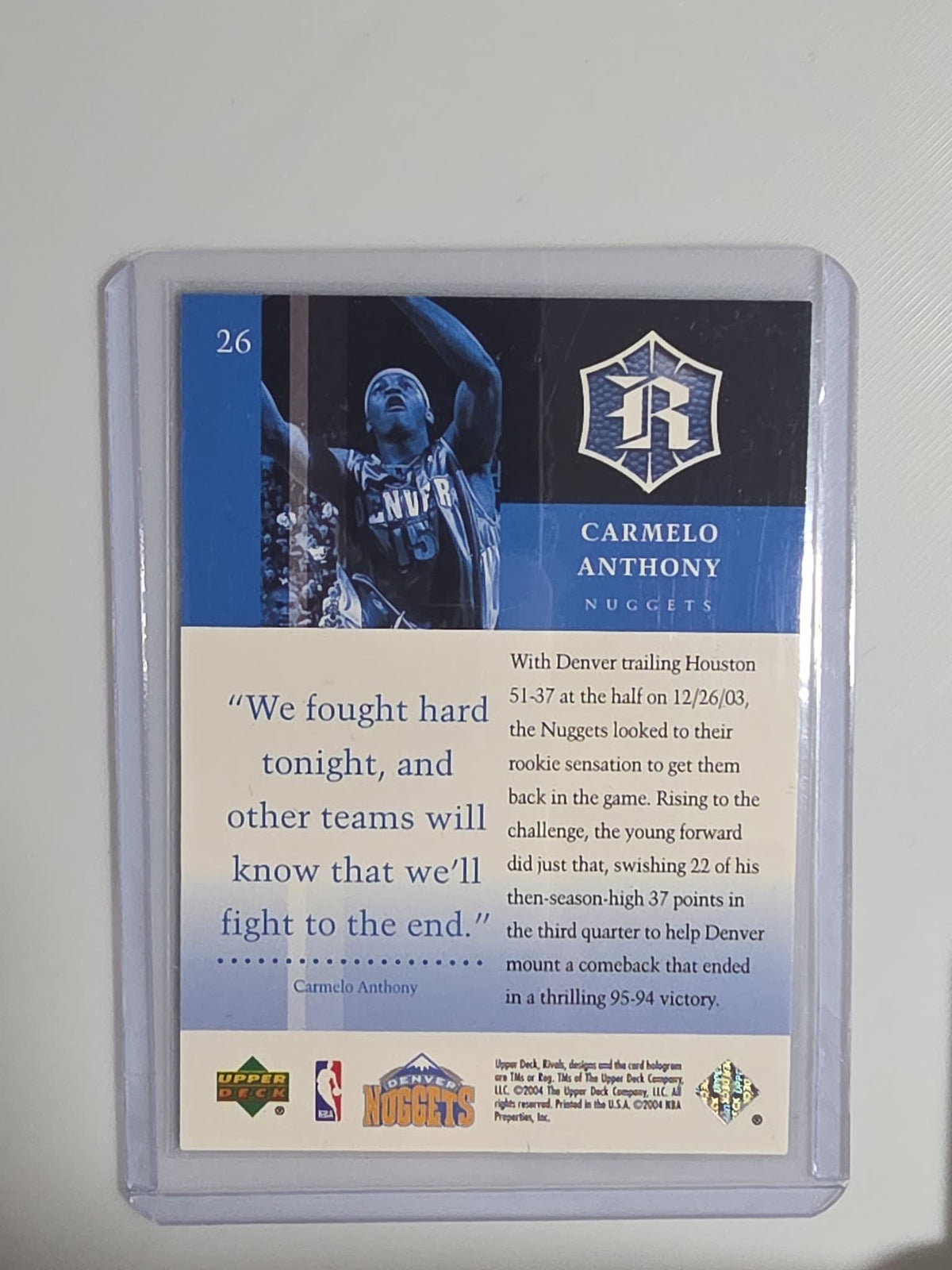 2003-04 Upper Deck Rivals Carmelo Anthony #26 - view 2