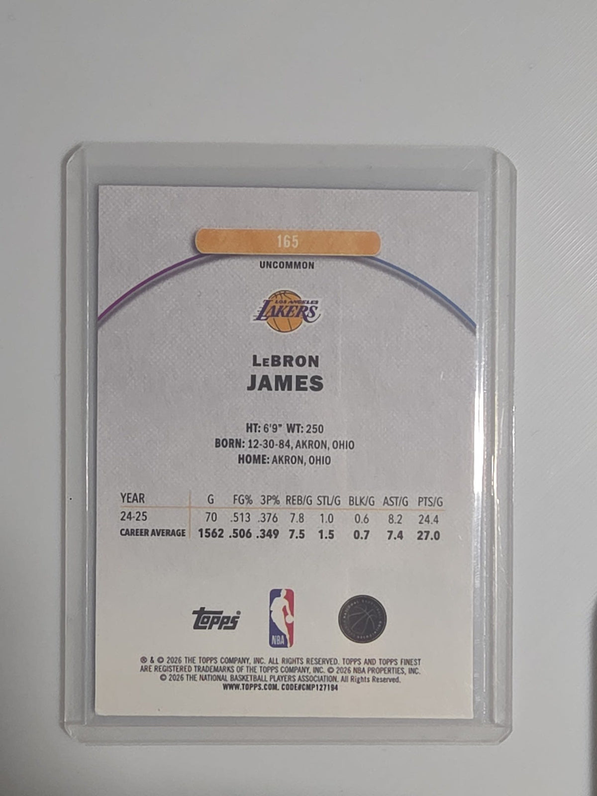 2025-26 Topps Finest Uncommon LeBron James #165 - view 2