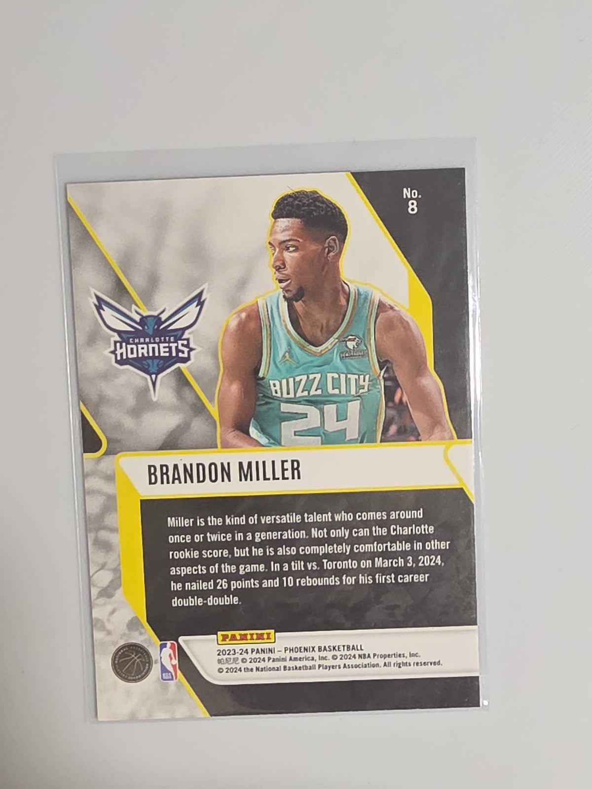 2023-24 Panini Phoenix Fade to Black Brandon Miller Purple Cracked Ice #8 - view 2
