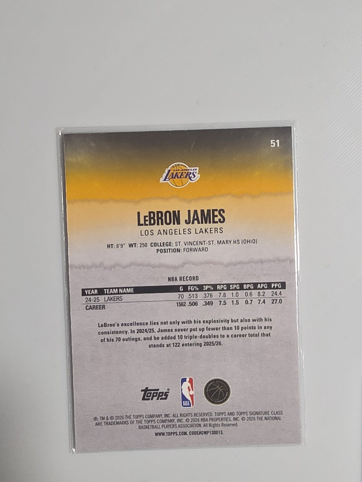 2025-26 Topps Round 1 Pick 1 LeBron James #51 - view 2