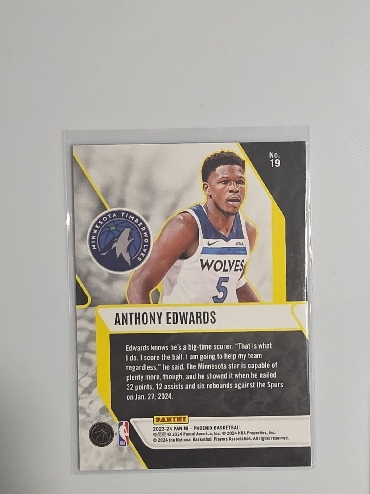 2023-24 Panini Phoenix Fade to Black Anthony Edwards Cracked Ice #19 - view 2