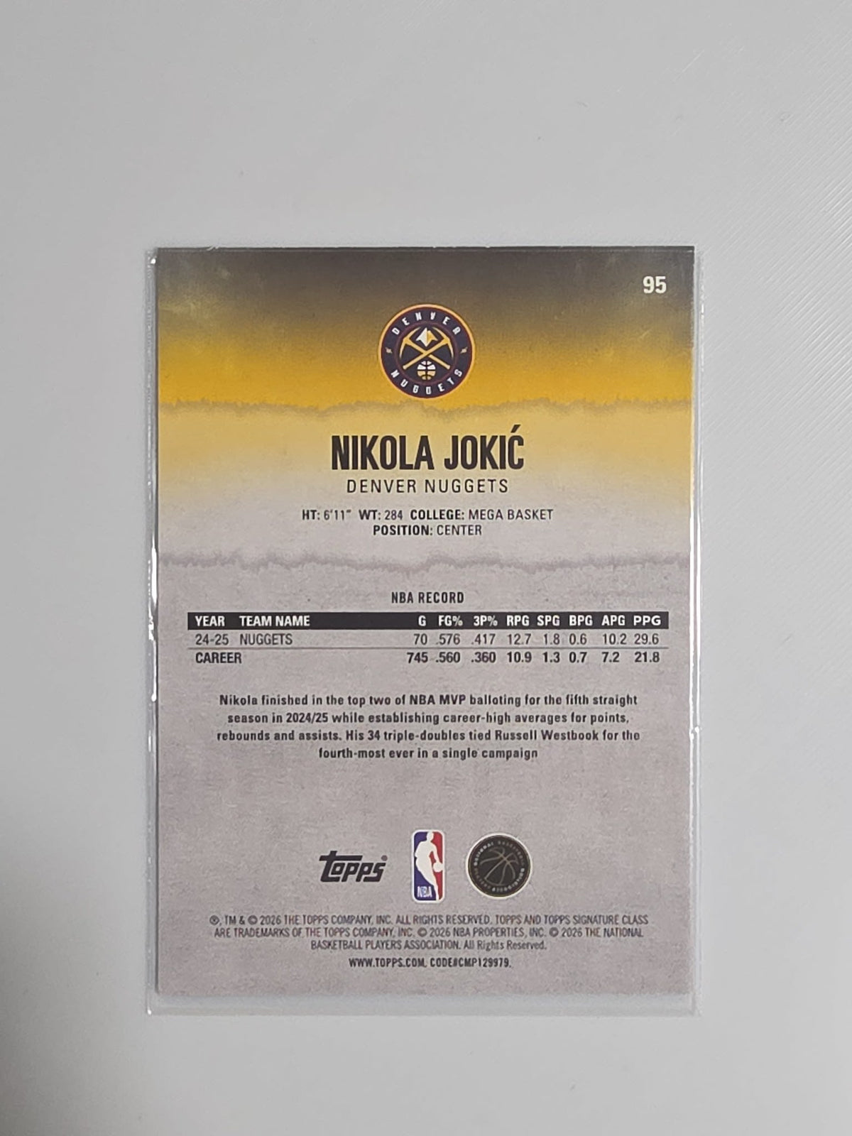 2025-26 Topps Round Pick 41 Nikola Jokić #95 - view 2