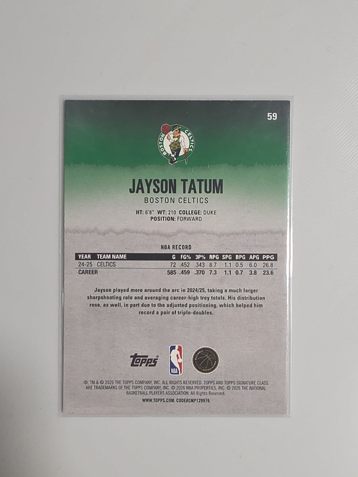2025-26 Topps Round 1 Pick 3 Jayson Tatum #59 - view 2