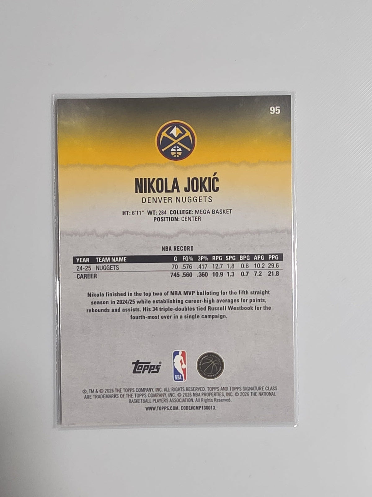2025-26 Topps Round 2 Pick 41 Nikola Jokić Disco #95 - view 2