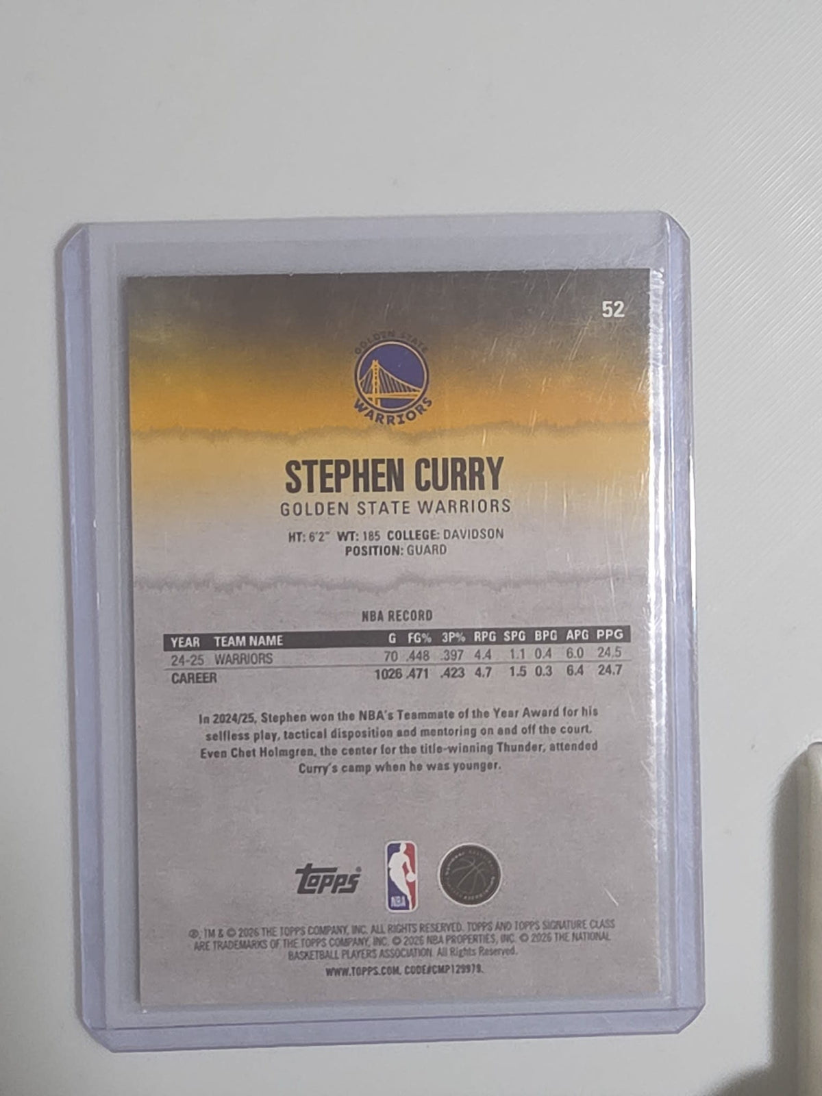2025-26 Topps Round 1 Pick 7 Stephen Curry #52 - view 2