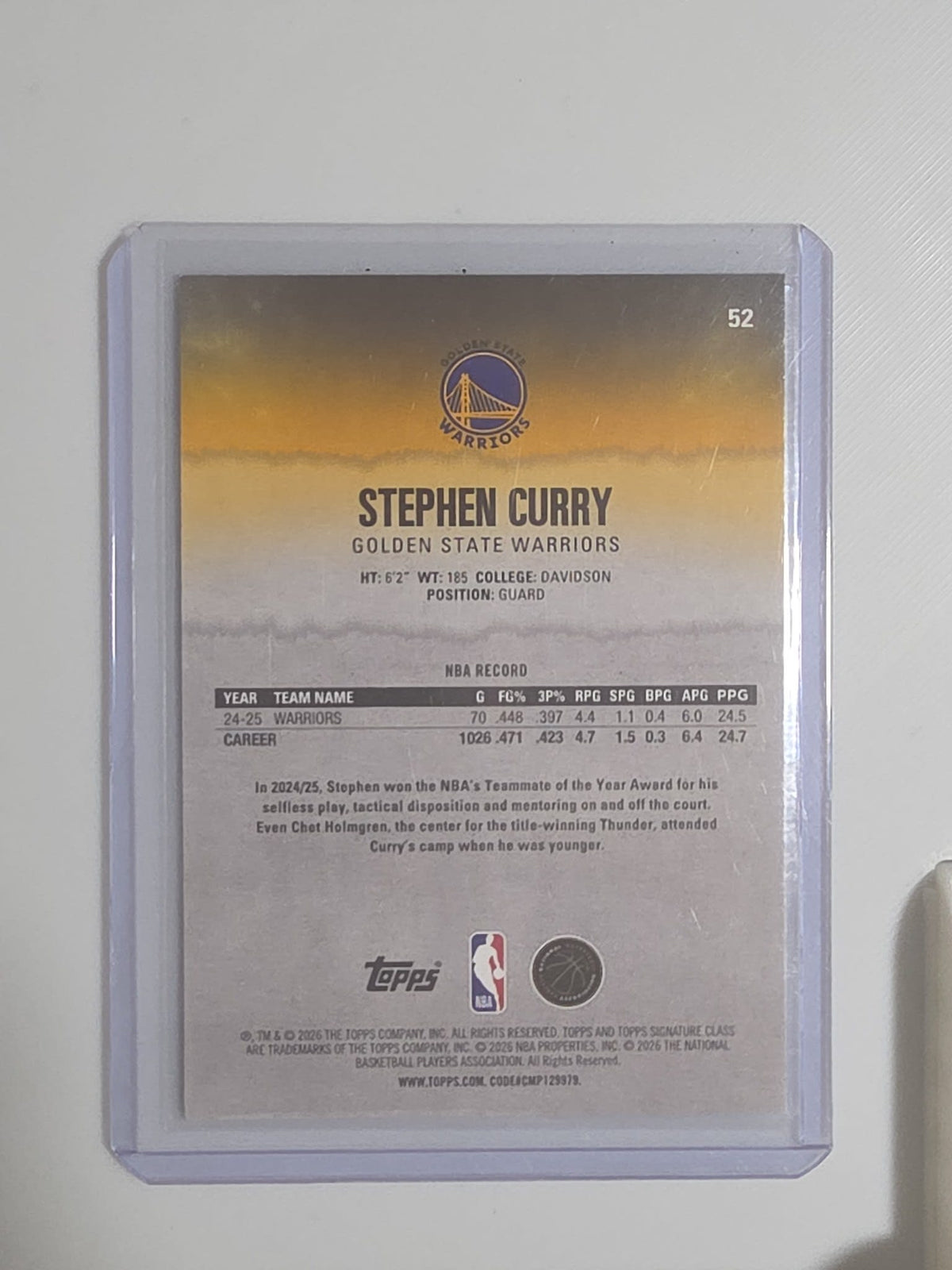 2025-26 Topps Round 1 Pick 7 Stephen Curry #52 - view 2
