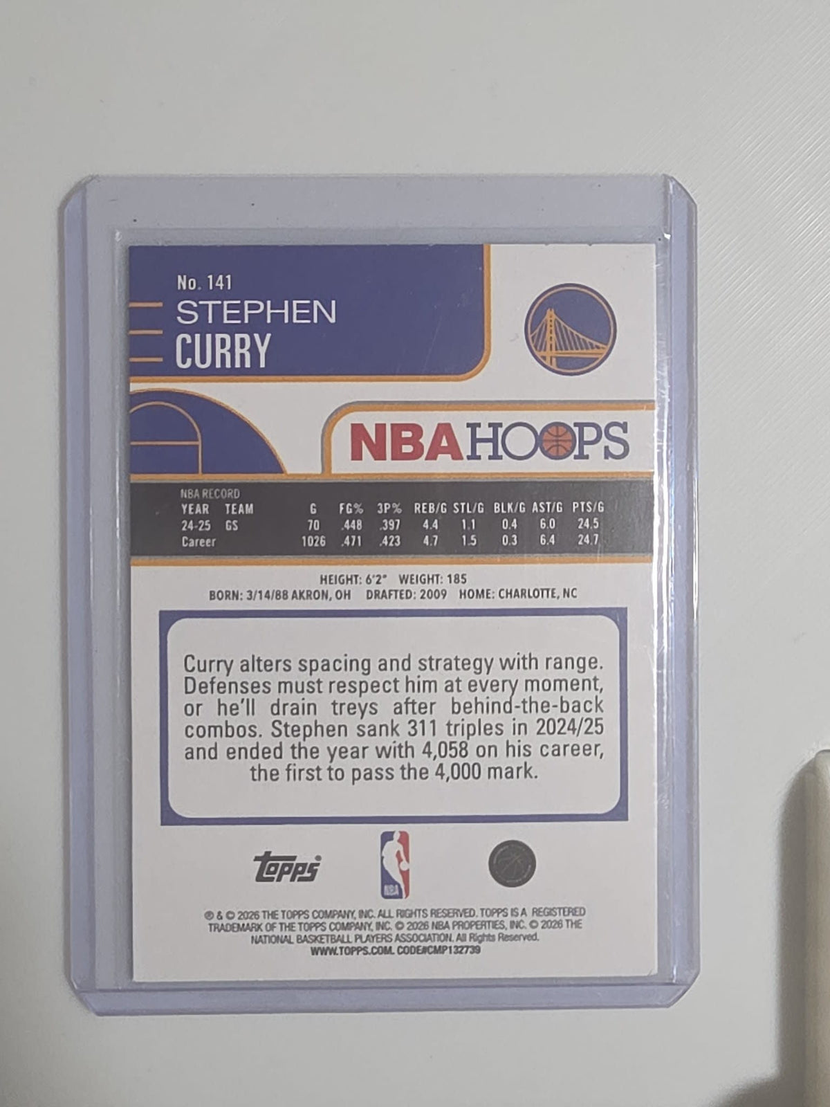2025-26 Topps NBA Hoops Stephen Curry Holo #141 - view 2