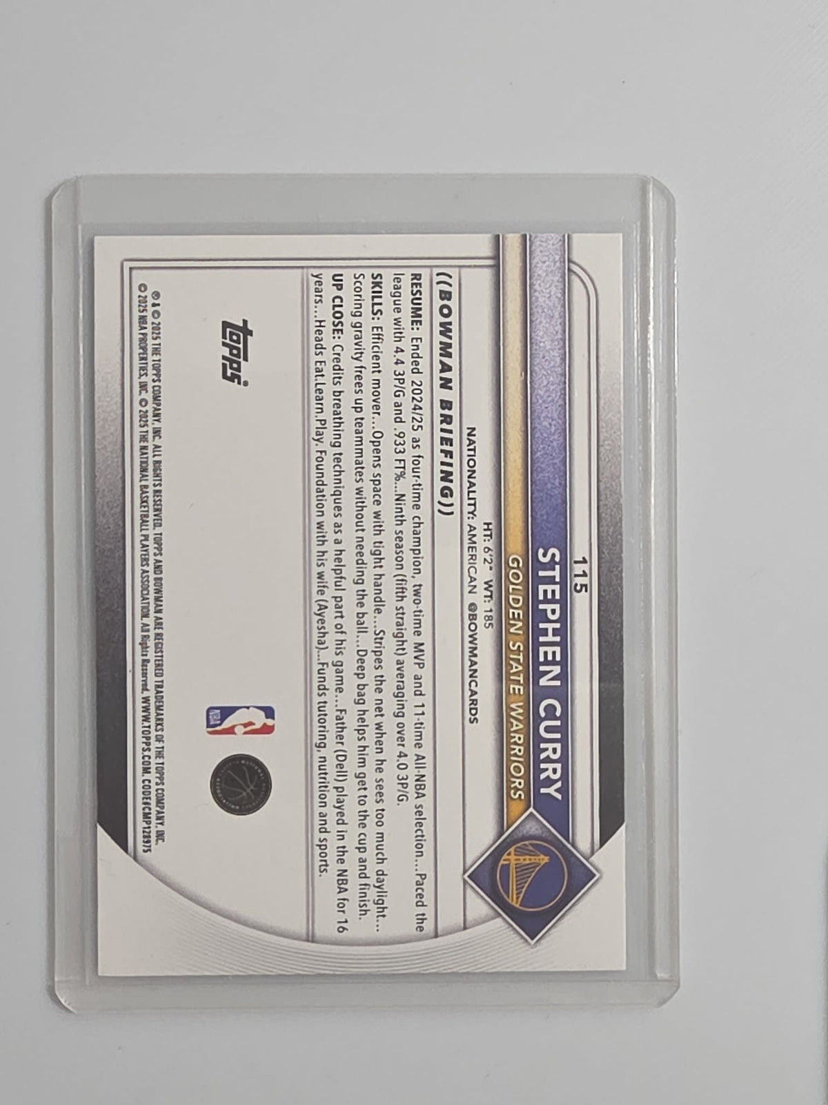 2024-25 Topps Bowman Bowman Briefing Stephen Curry #115 - view 2