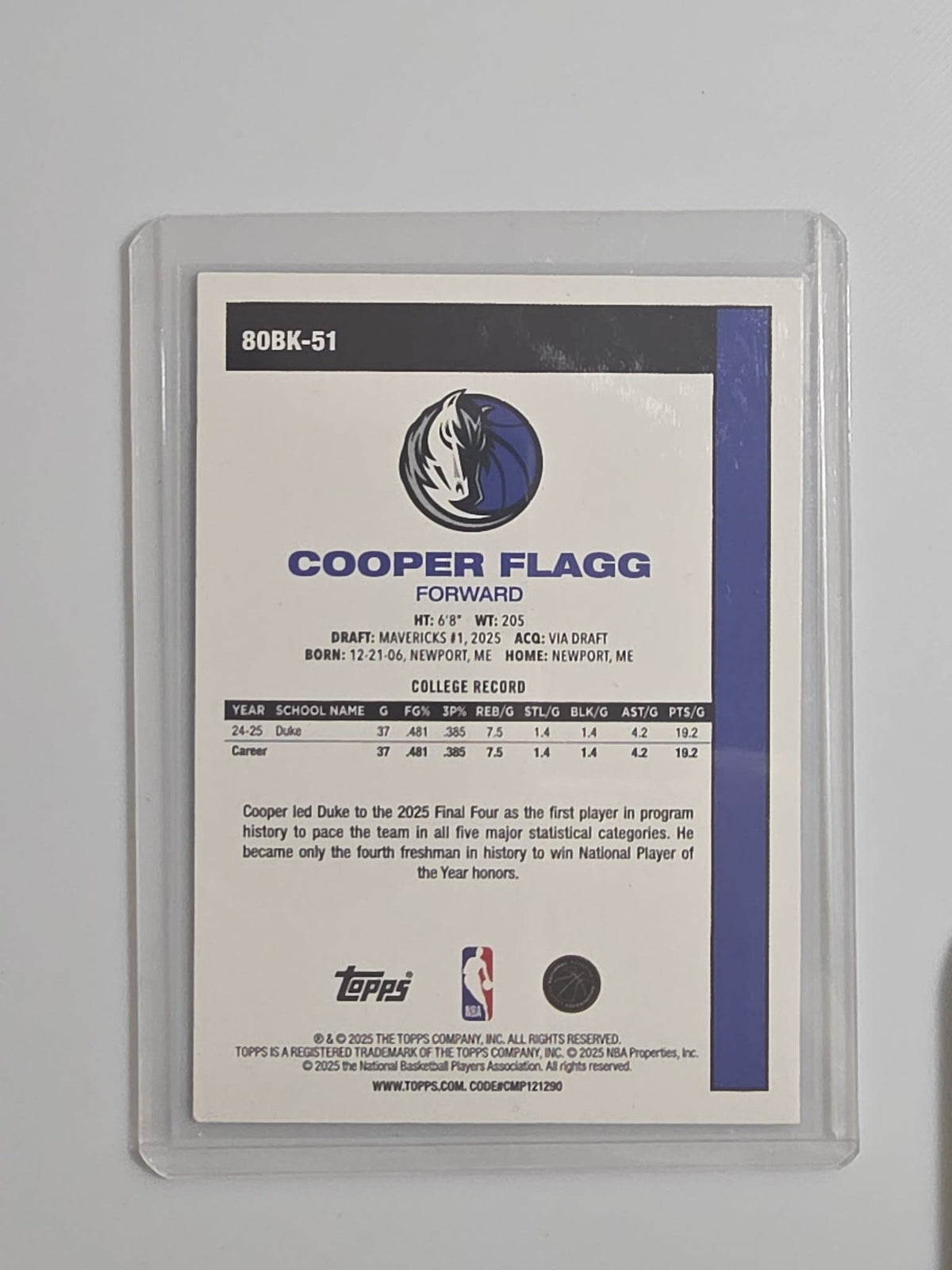 2025 Topps 45th Anniversary Cooper Flagg #80BK-51 - view 2