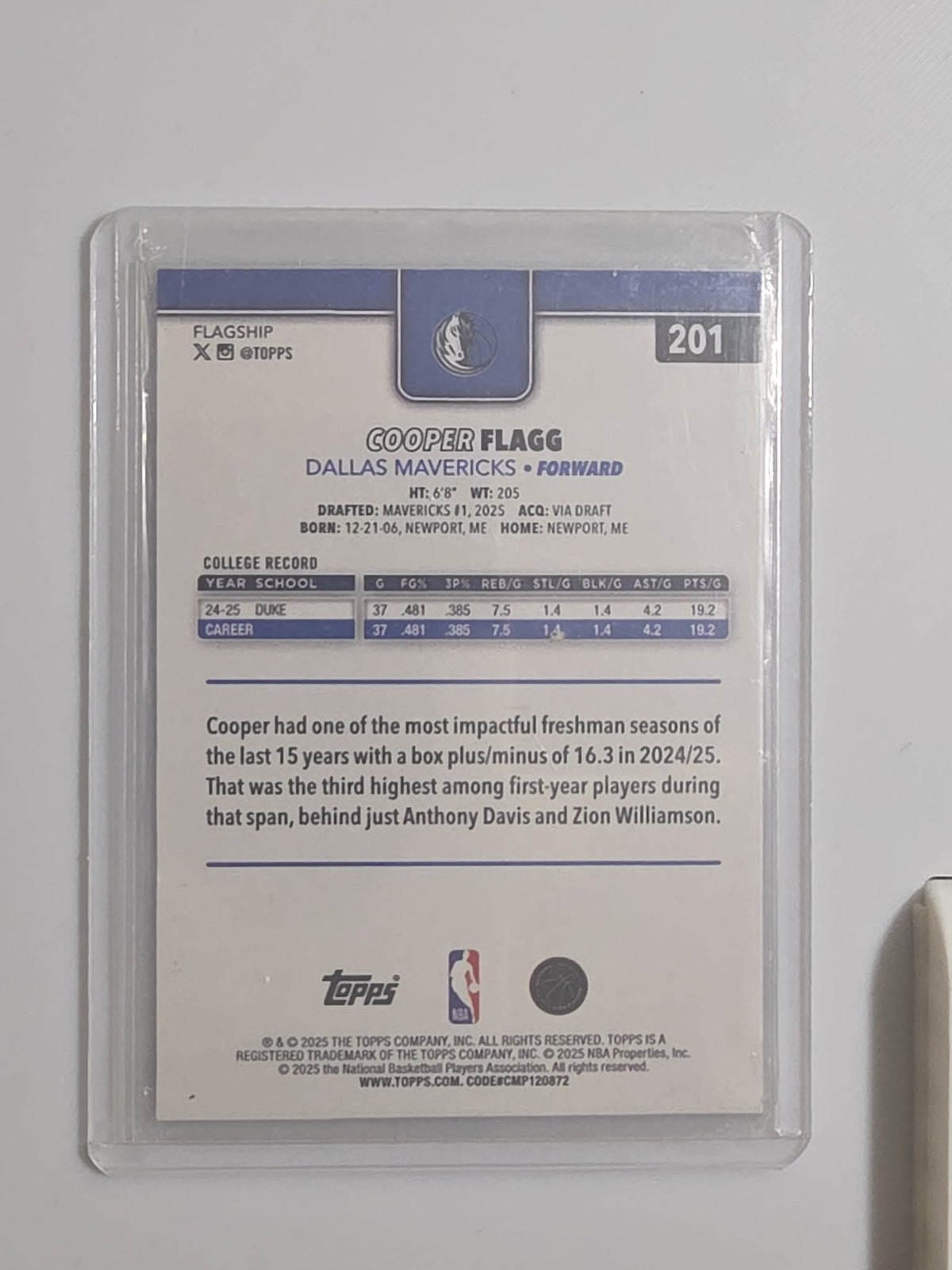 2025 Topps Flagship Cooper Flagg #201 - view 2