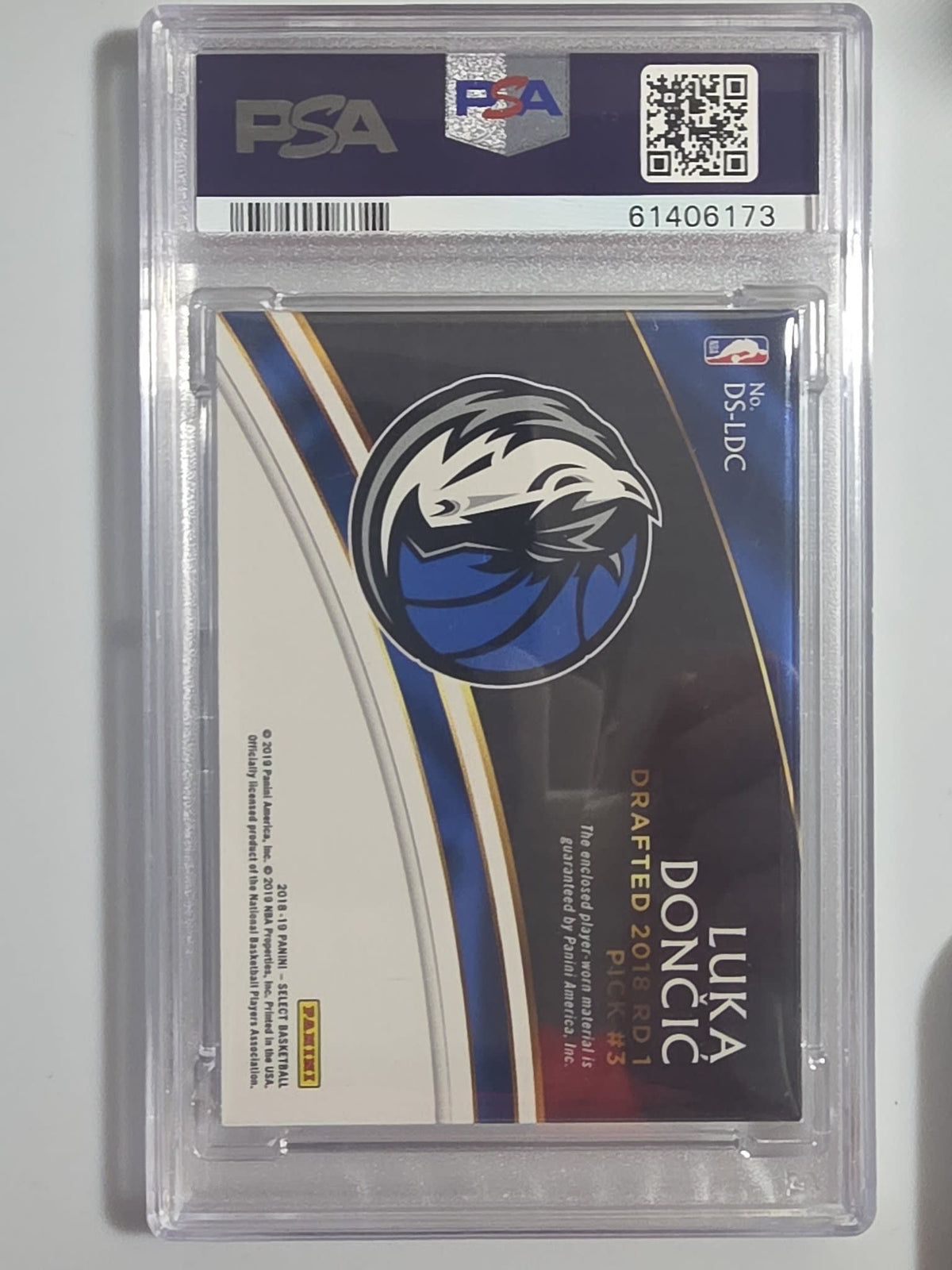 2018 Panini Select Draft Selections Mem. Luka Doncic #DSLDC PSA 8 - view 2