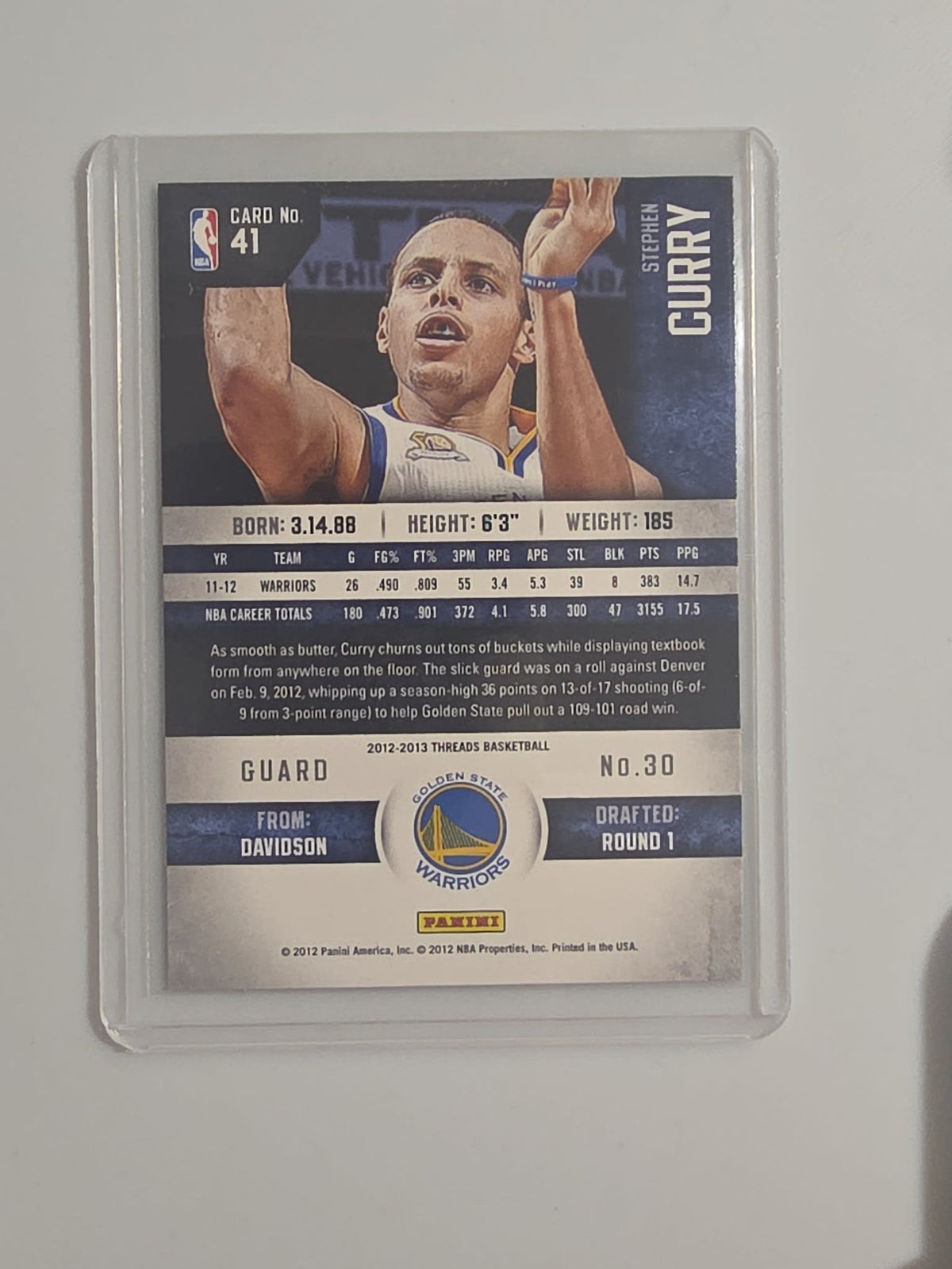 2012-13 Panini Threads Stephen Curry #41 - view 2