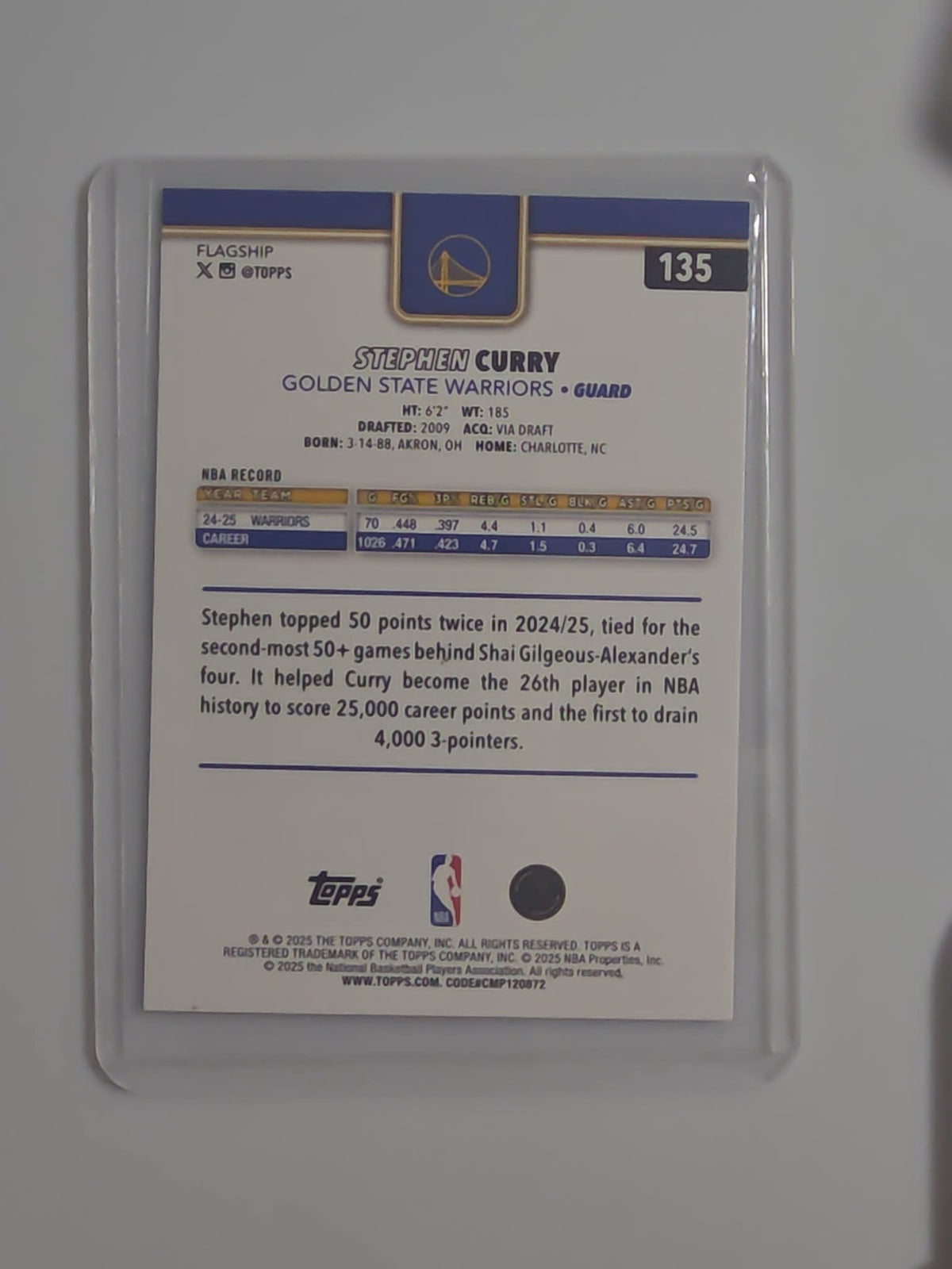 2024-25 Topps Flagship Warriors Stephen Curry #135 - view 2