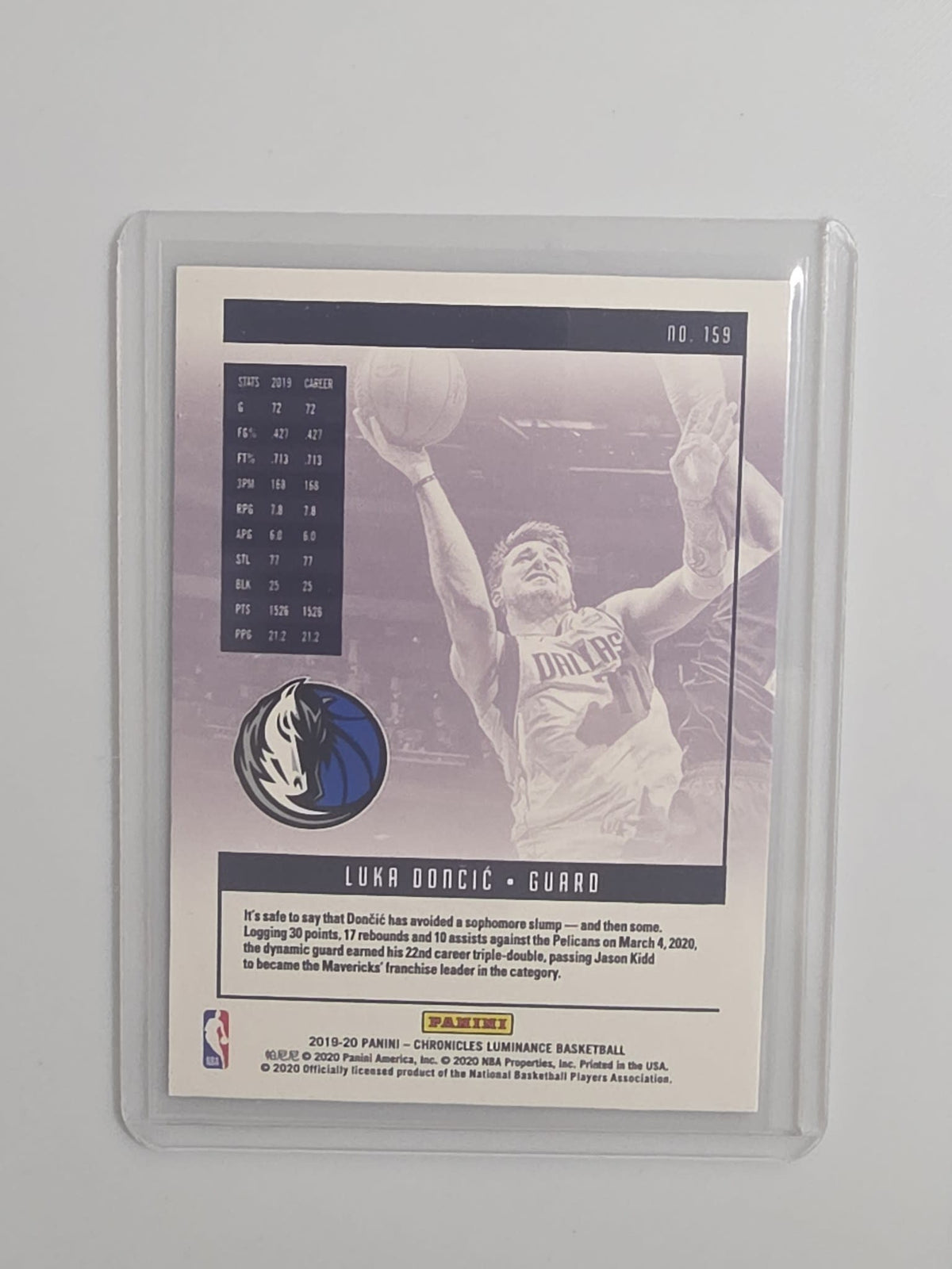 2019-20 Panini Chronicles Luminance Luka Doncic #159 - view 2