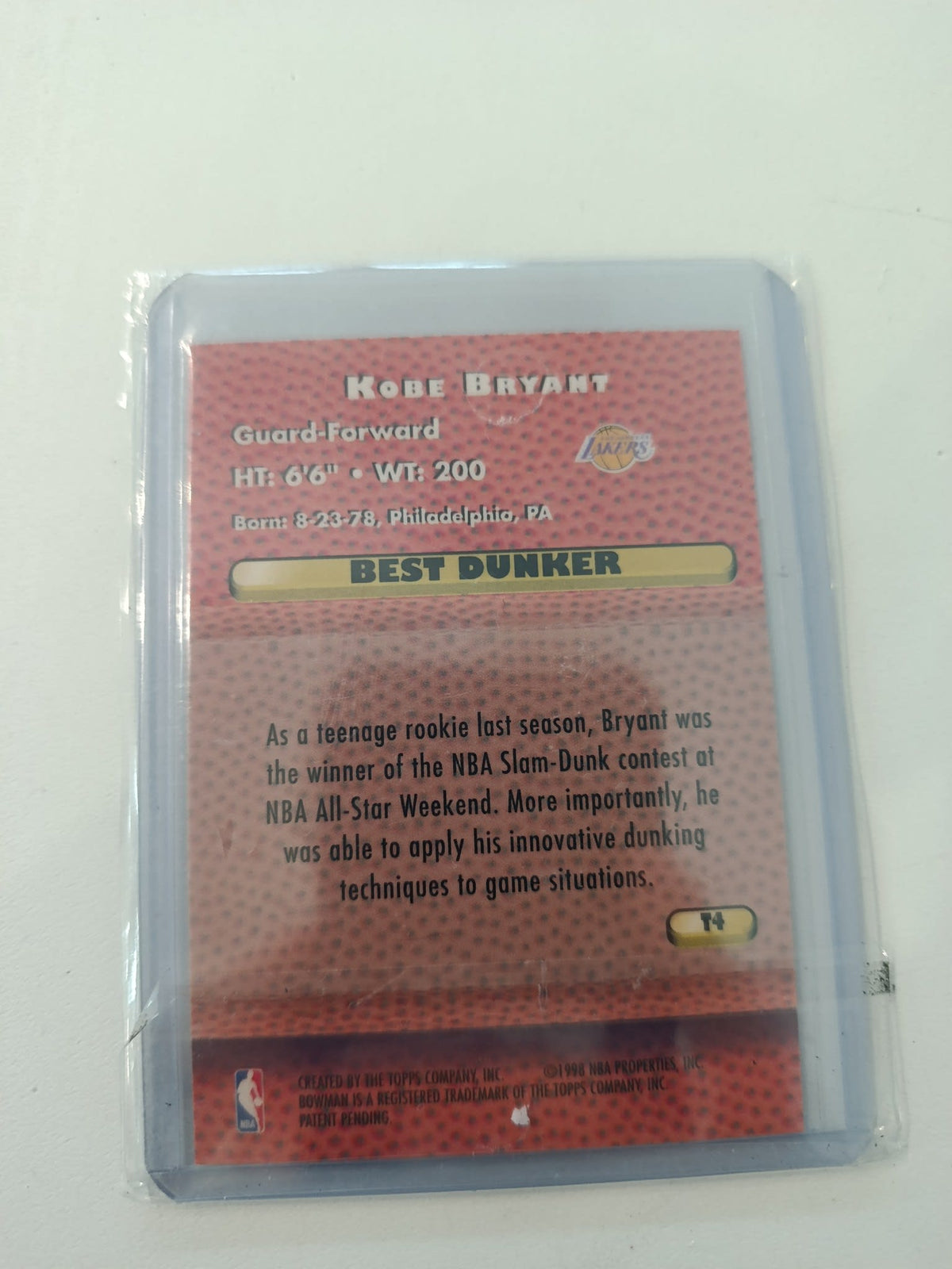 1998 Topps Bowman's Best Best Dunker Techniques Kobe Bryant #T4 - view 2