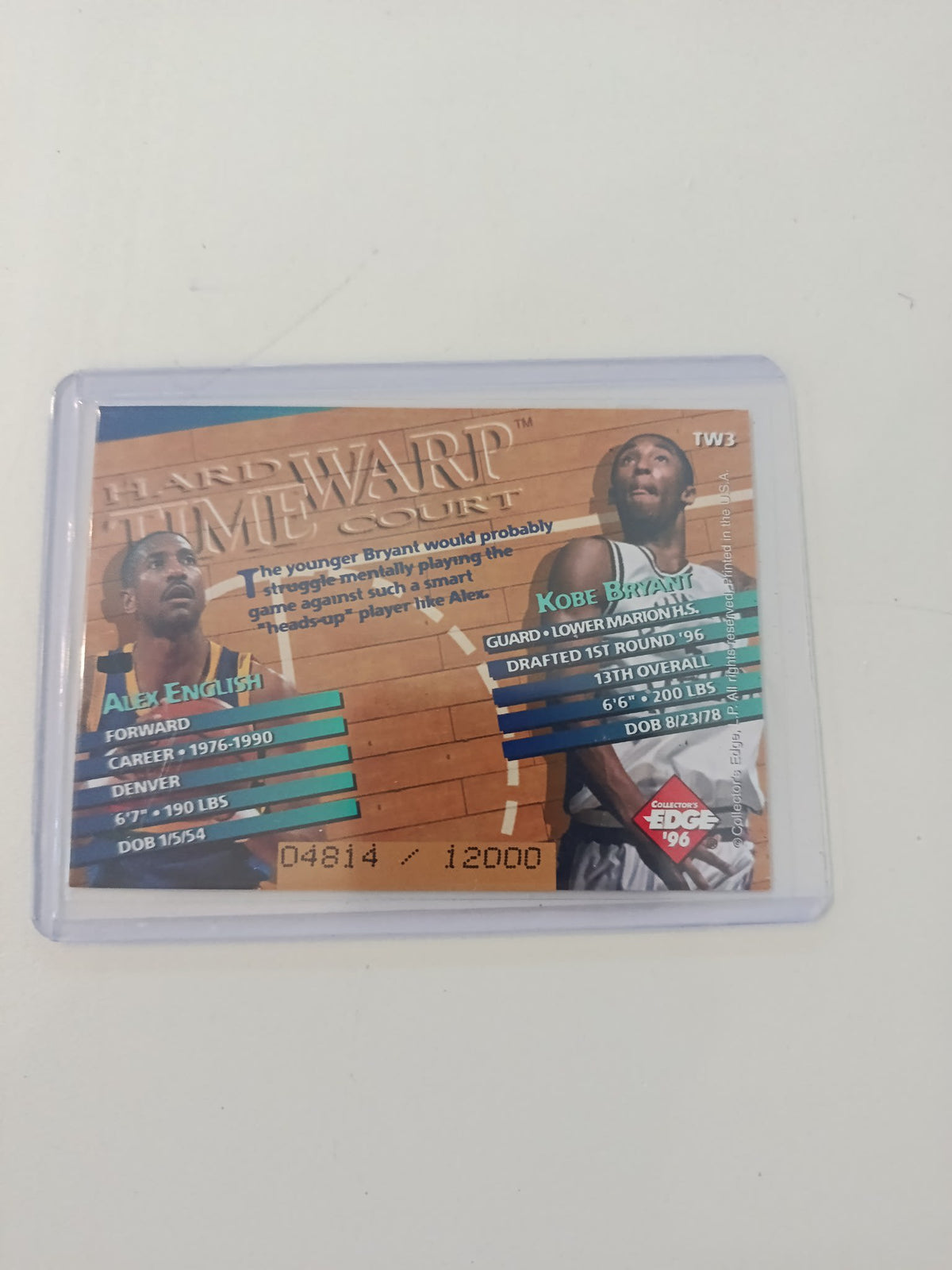 1996 Collector's Edge Hard Court Time Warp Kobe Bryant / Alex English #TW3 - view 2