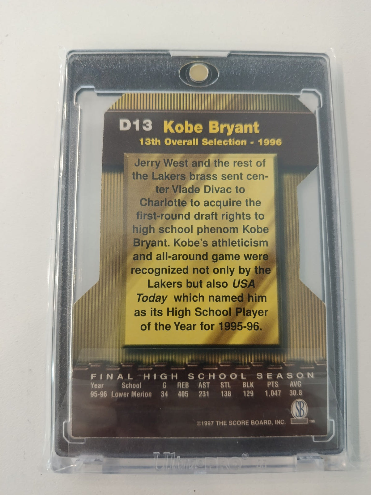 1996 Upper Deck Players Club 13th Overall Selector Kobe Bryant SGC 9000 - view 2