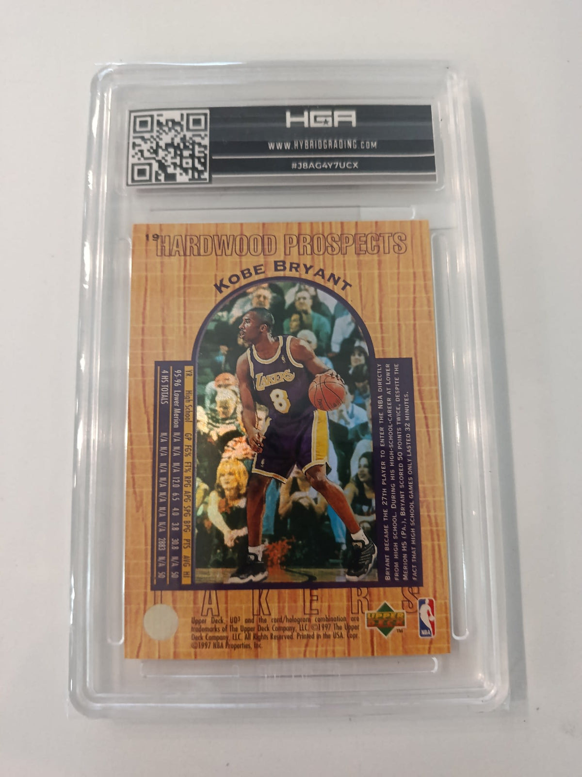 1996-97 Upper Deck UD3 Hardwood Prospects Kobe Bryant #19 HGA 9.5 - view 2