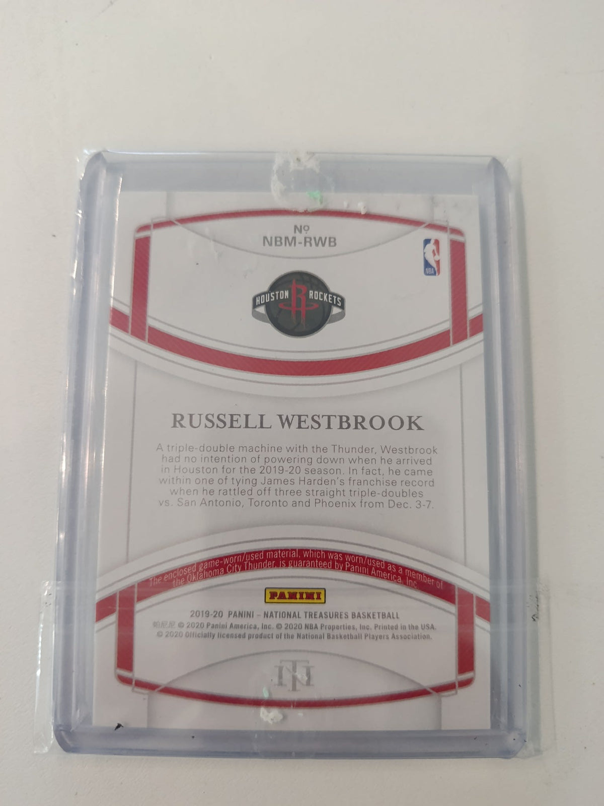 2019-20 Panini National Treasures All-NBA Materials Russell Westbrook #NBM-RWB - view 2