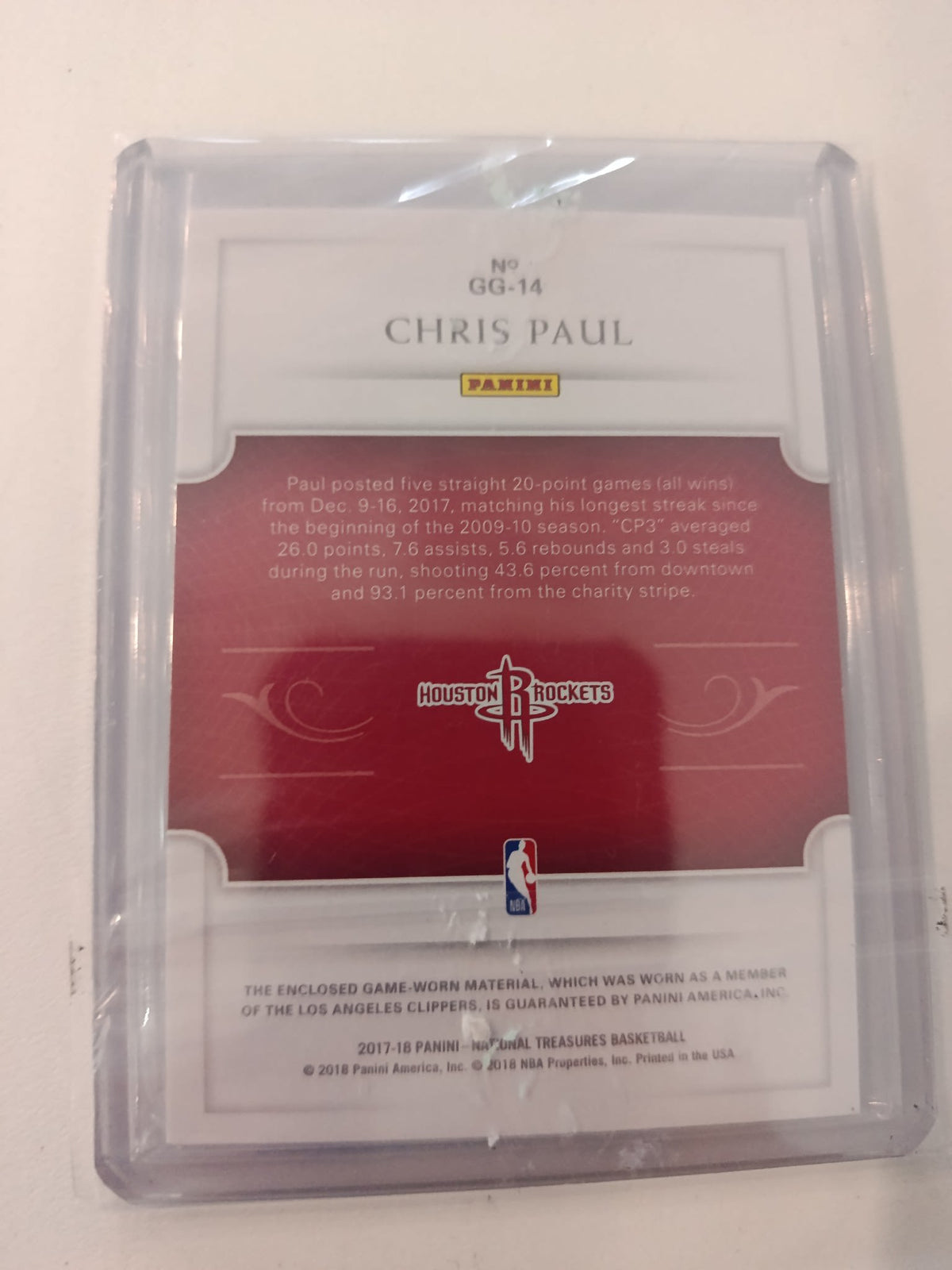 2017-18 Panini National Treasures Game Gear Chris Paul #GG-14 - view 2