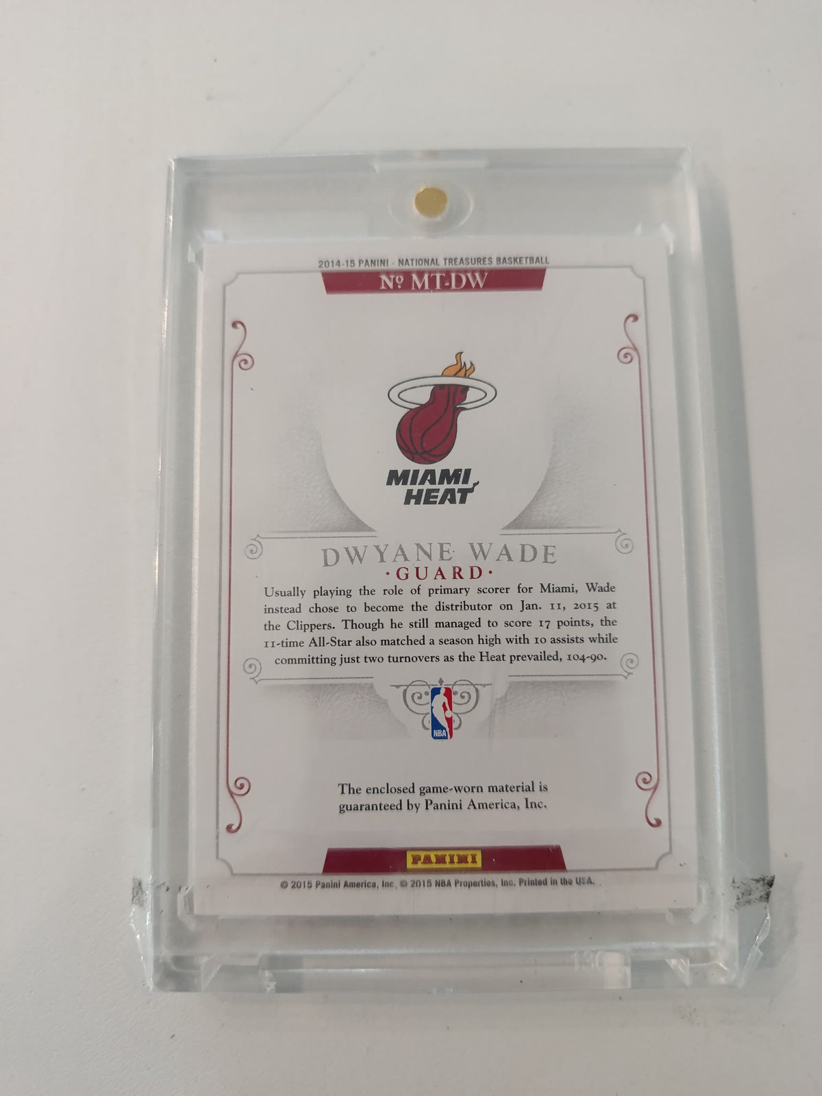 2014-15 Panini National Treasures Material Treasures Dwyane Wade #MT-DW - view 2