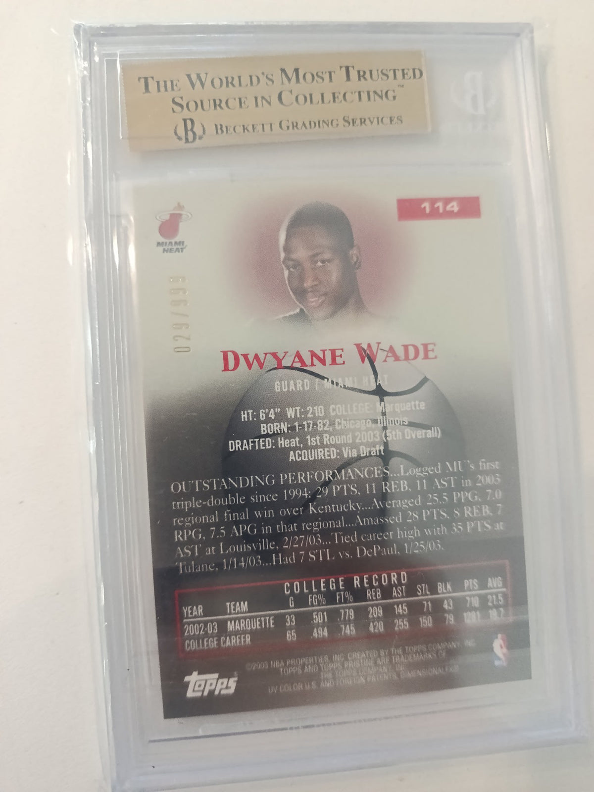 2003-04 Topps Pristine Dwyane Wade #114 BGS 9.5 - view 2