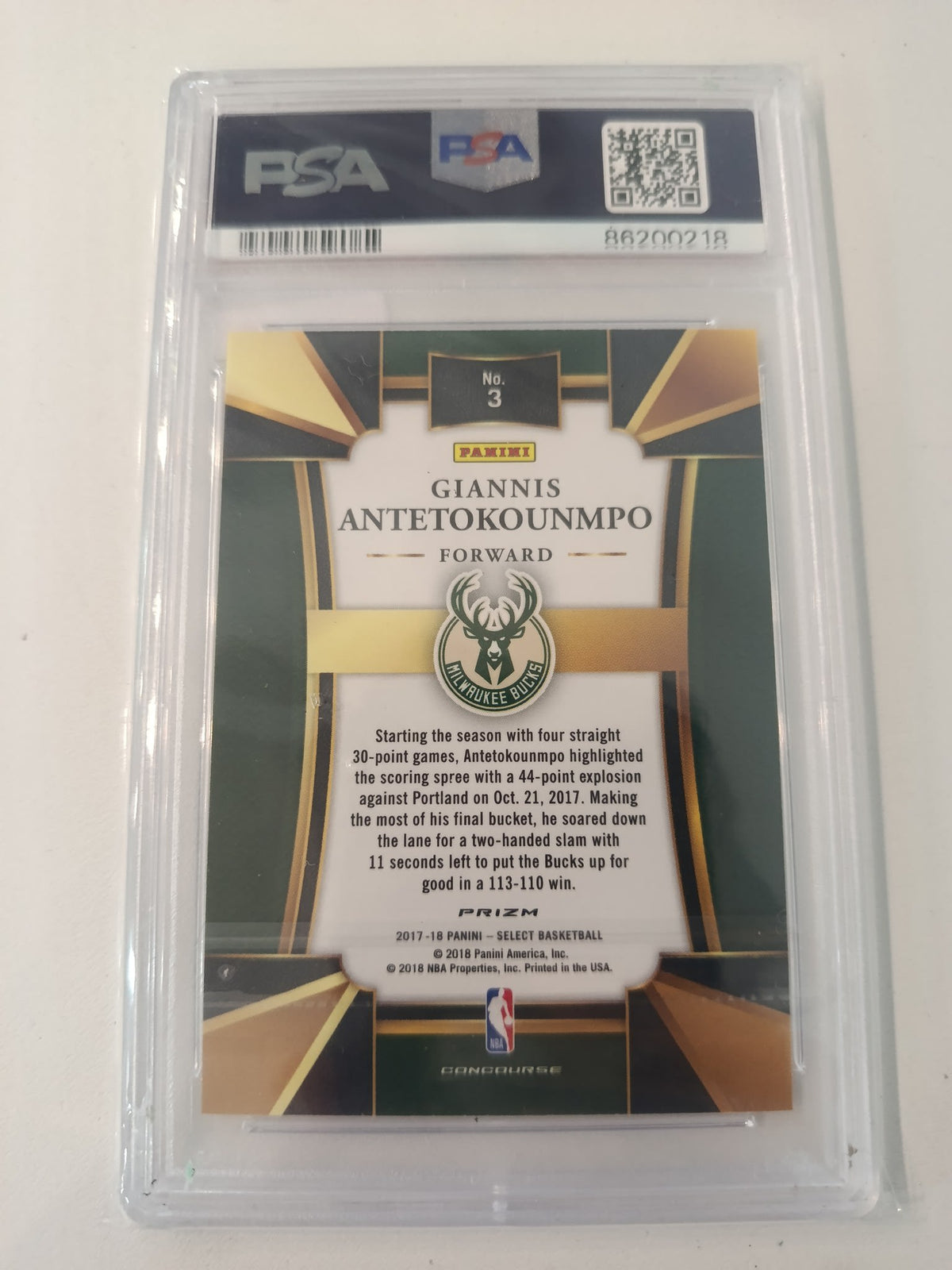 2017 Panini Select Giannis Antetokounmpo Silver #3 PSA GEM MT 10 - view 2