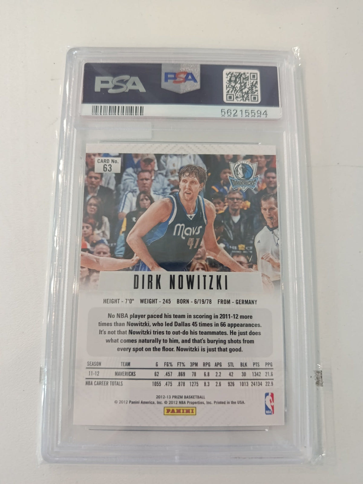 2012 Panini Prizm Dirk Nowitzki #63 PSA GEM MT - view 2