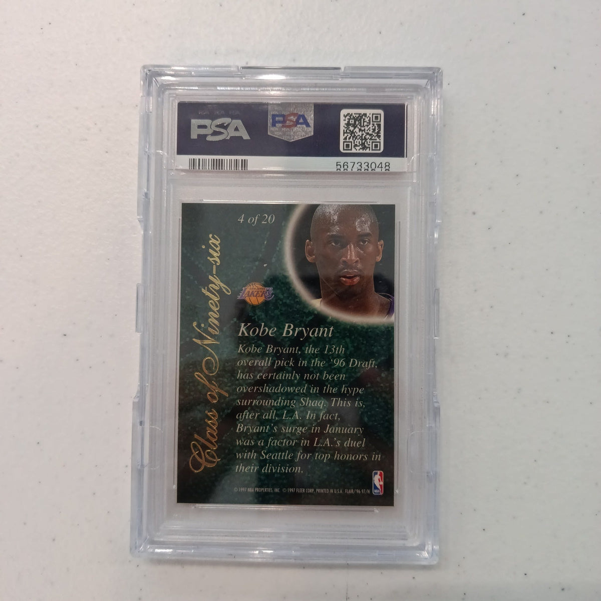 1996 Flair Class of '96 Kobe Bryant #4 PSA NM-MT 8 - view 2