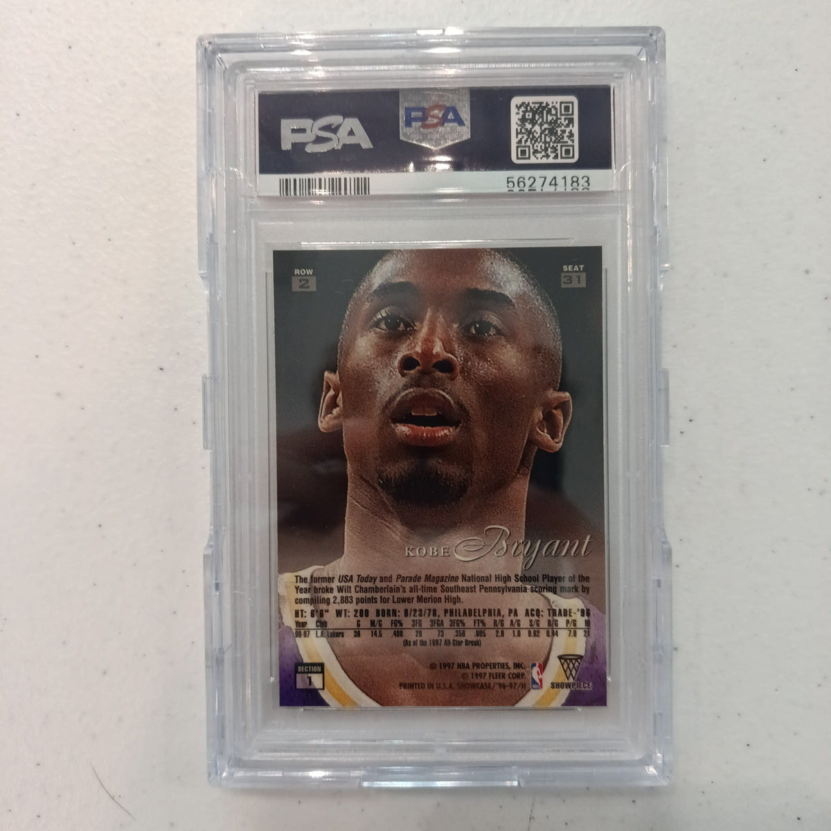 1996 Flair 1996 Flair Showcase Kobe Bryant #31 PSA 8 - view 2