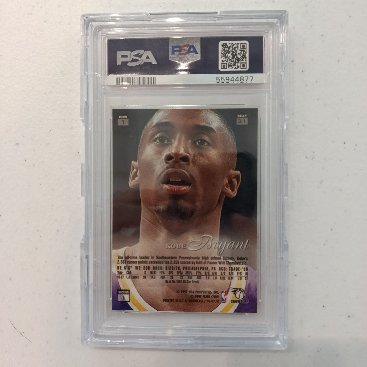 1996 Flair 1996 Flair Showcase Row 1 Kobe Bryant #31 PSA NM-MT 8 - view 2