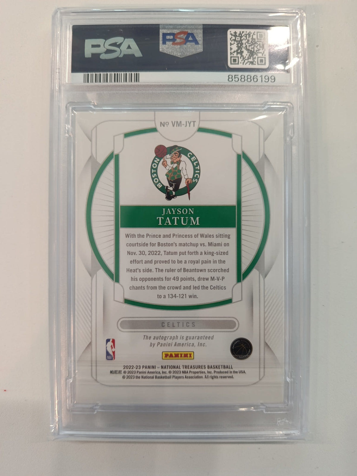 2022 Panini National Treasures Validating Marks Jayson Tatum #JYT PSA 10 - view 2