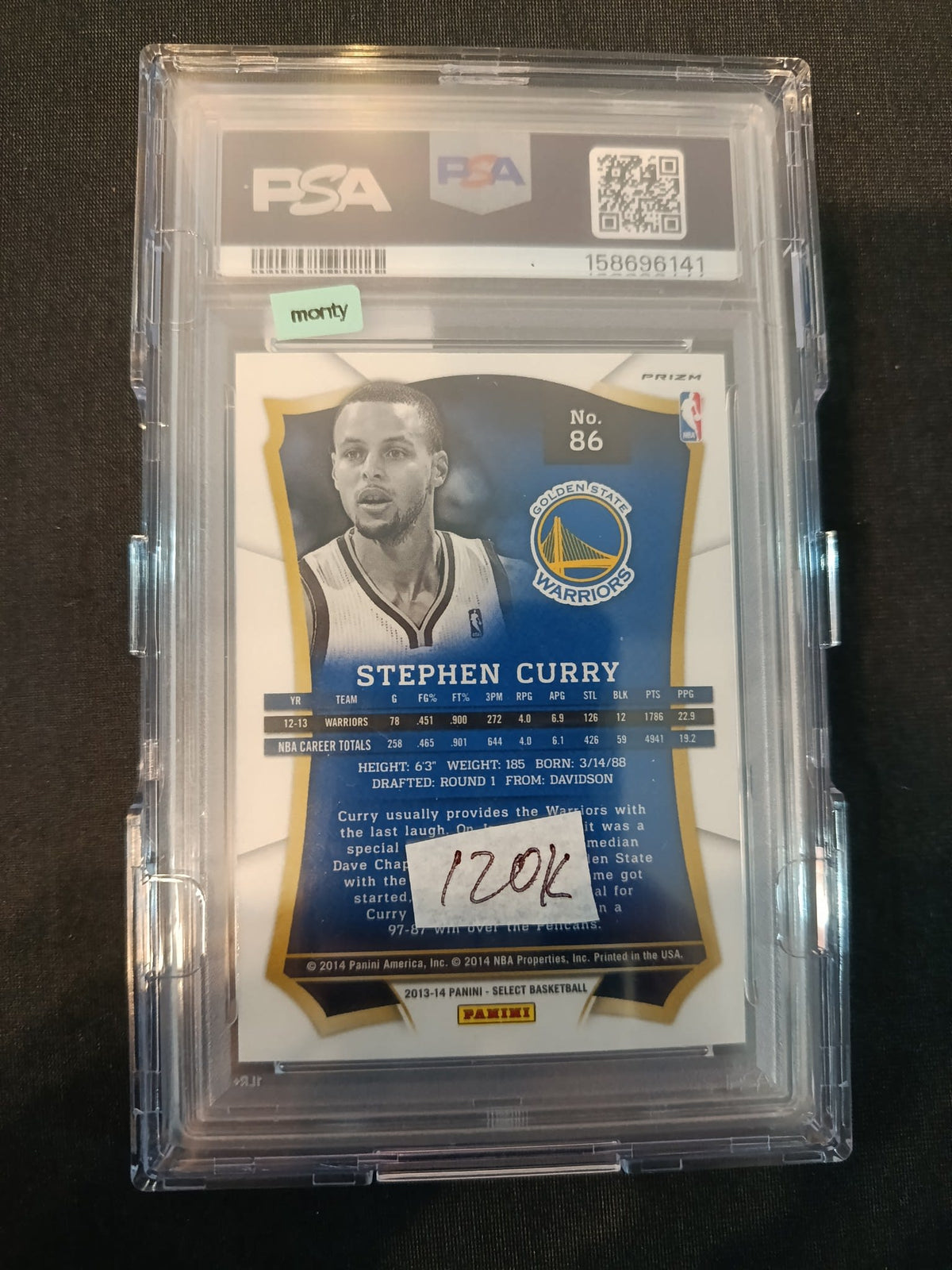 2013 Panini Select Stephen Curry Prizm #86 PSA GEM MT 10 - view 2