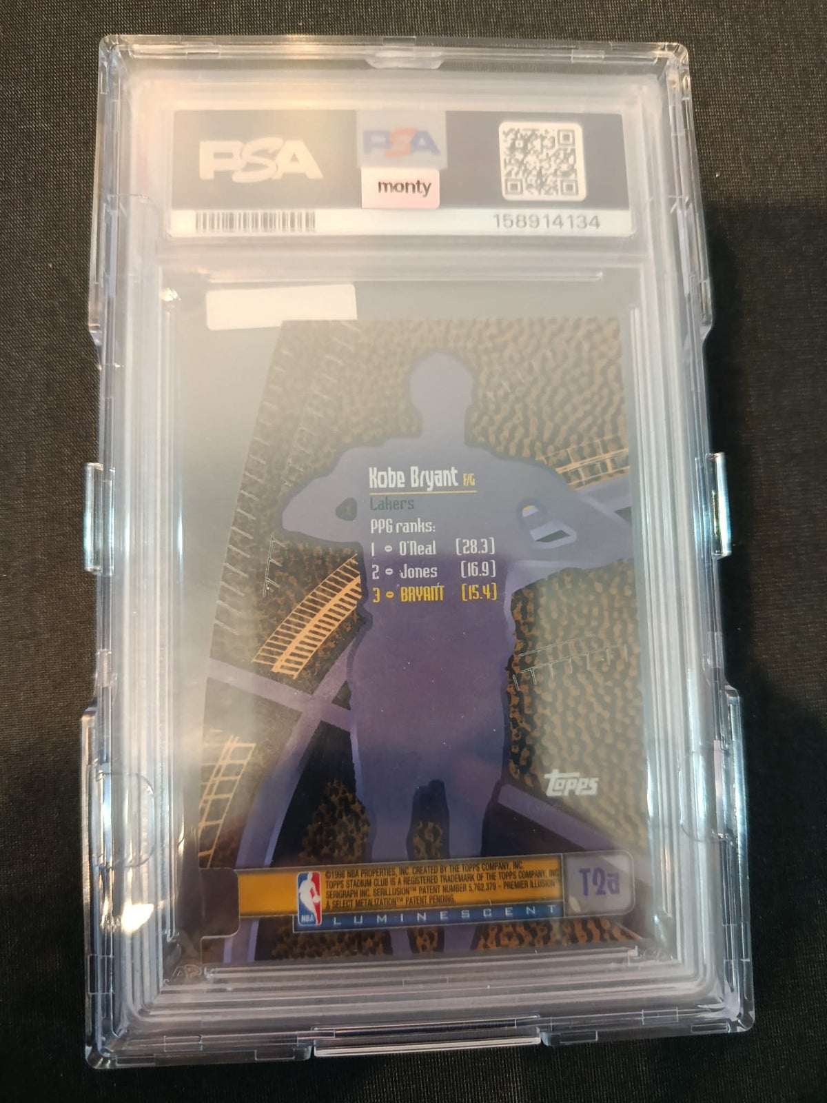 1998 T.S.C. Triumvirate Luminescent Kobe Bryant #T2a PSA 9 - view 2