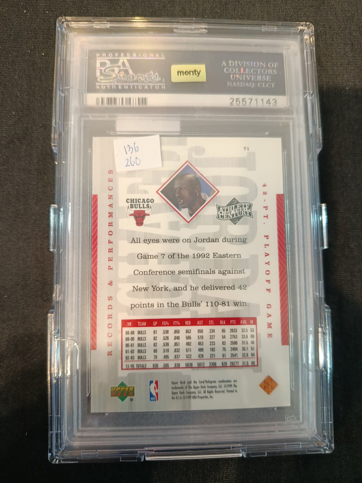 1999 Upper Deck Athlete of the Century Michael Jordan #71 PSA 10 - view 2