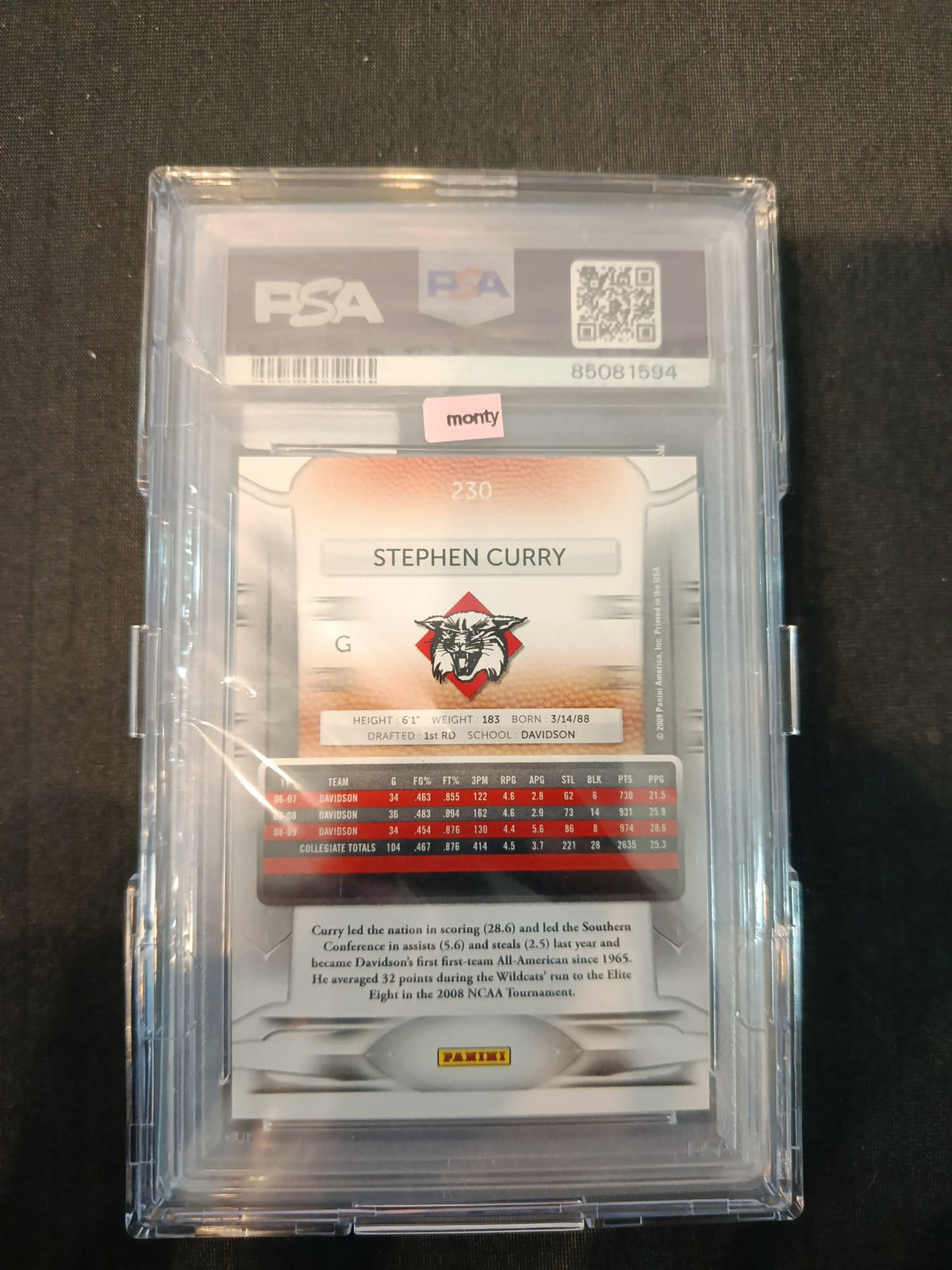 2009 Panini Prestige Stephen Curry #230 PSA 10 - view 2