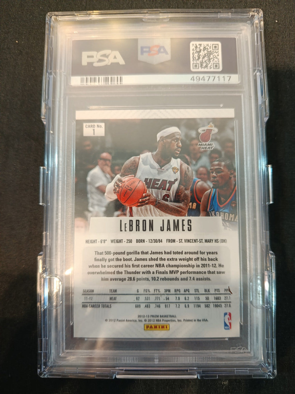 2012 Panini Prizm LeBron James #1 PSA 9 - view 2